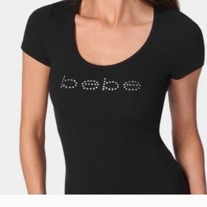 Bebe Black Tee with Pink and White Logo